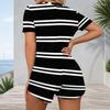 Women Plus Size Blue Beige Geometric Printed V Neck Short Sleeve Button Front Fitted Romper