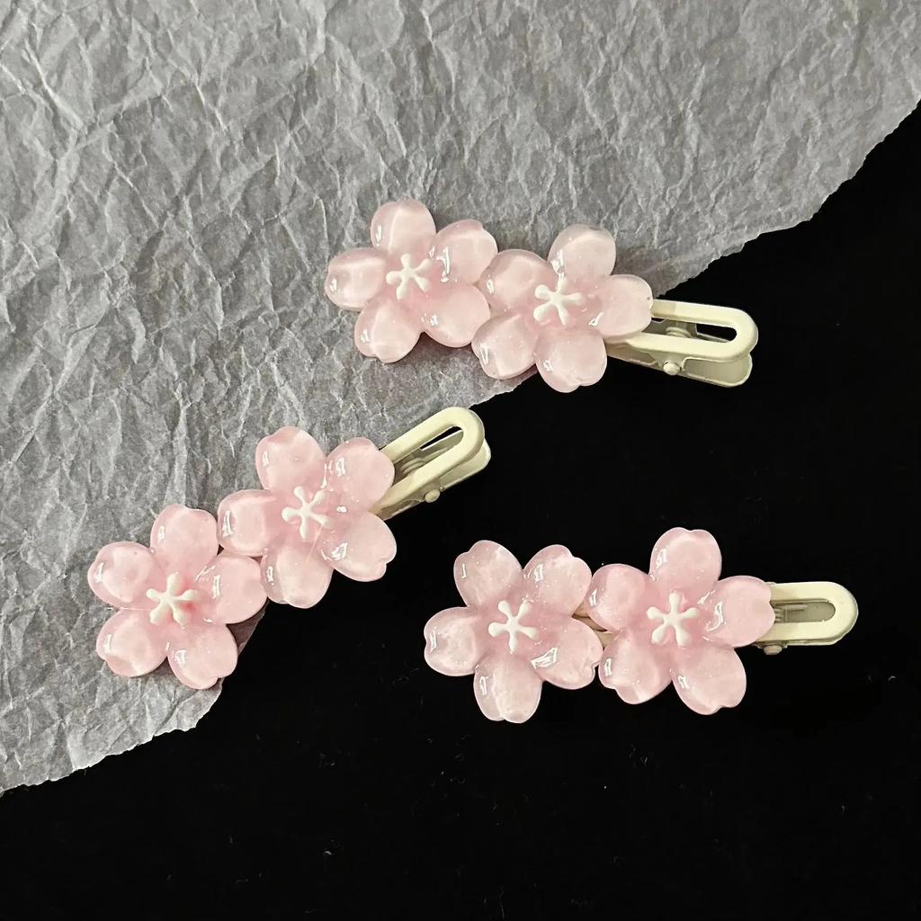 Jelly Cherry Blossom Hair Clips Pink Blue Flower Hairpins for Girl Romantic Wave Side Bangs Barrettes Kawaii BB Hair Accessories