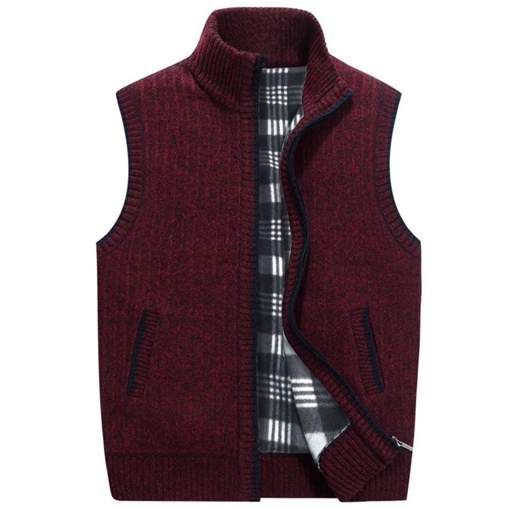 For Men In Autumn And Winter Fleeced Warm Cardigan Vest Blouse