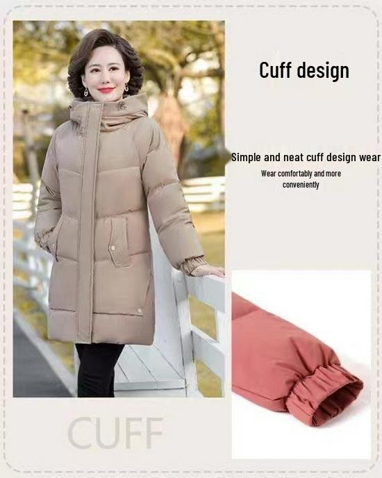 Jachetă de iarnă 2024 căptușită cu lână pentru femei de vârstă mijlocie și în vârstă - Palton gros, călduros din bumbac.