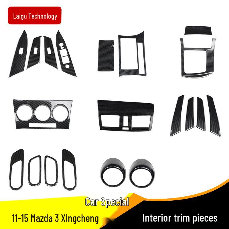 Mazda 3 (2011-2015) Karbonfaser-Innenausstattungssatz: Lenkrad-, Lüftungsschlitz-, Türgriffmodifikationen