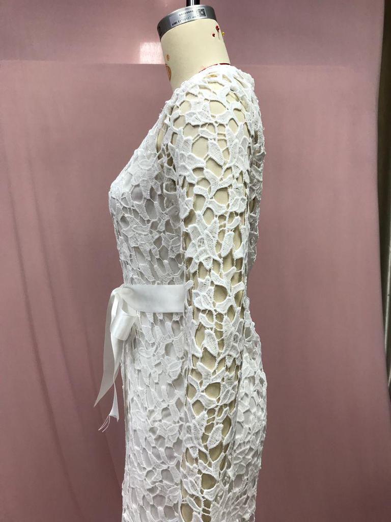 2025 Women's Lace Hollow Long Sleeve Stand Collar Dress - 5 Color Irregular Design