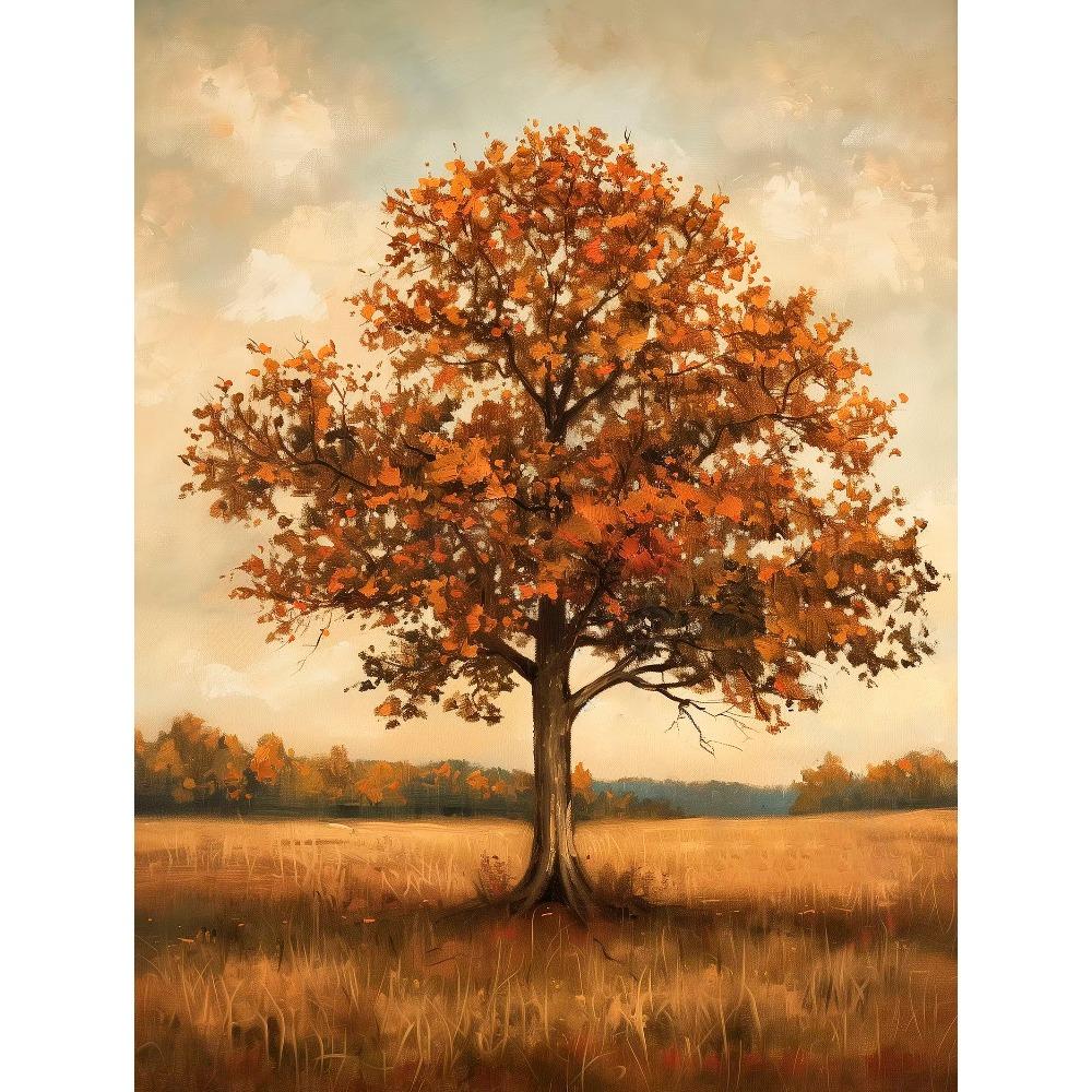 Eichenbaum Kunst Ruhige Berg Herbstwald Hütte Landschaft Schmetterling Poster Leinwanddruck Wandkunst Zimmer Heimdekor Geschenk