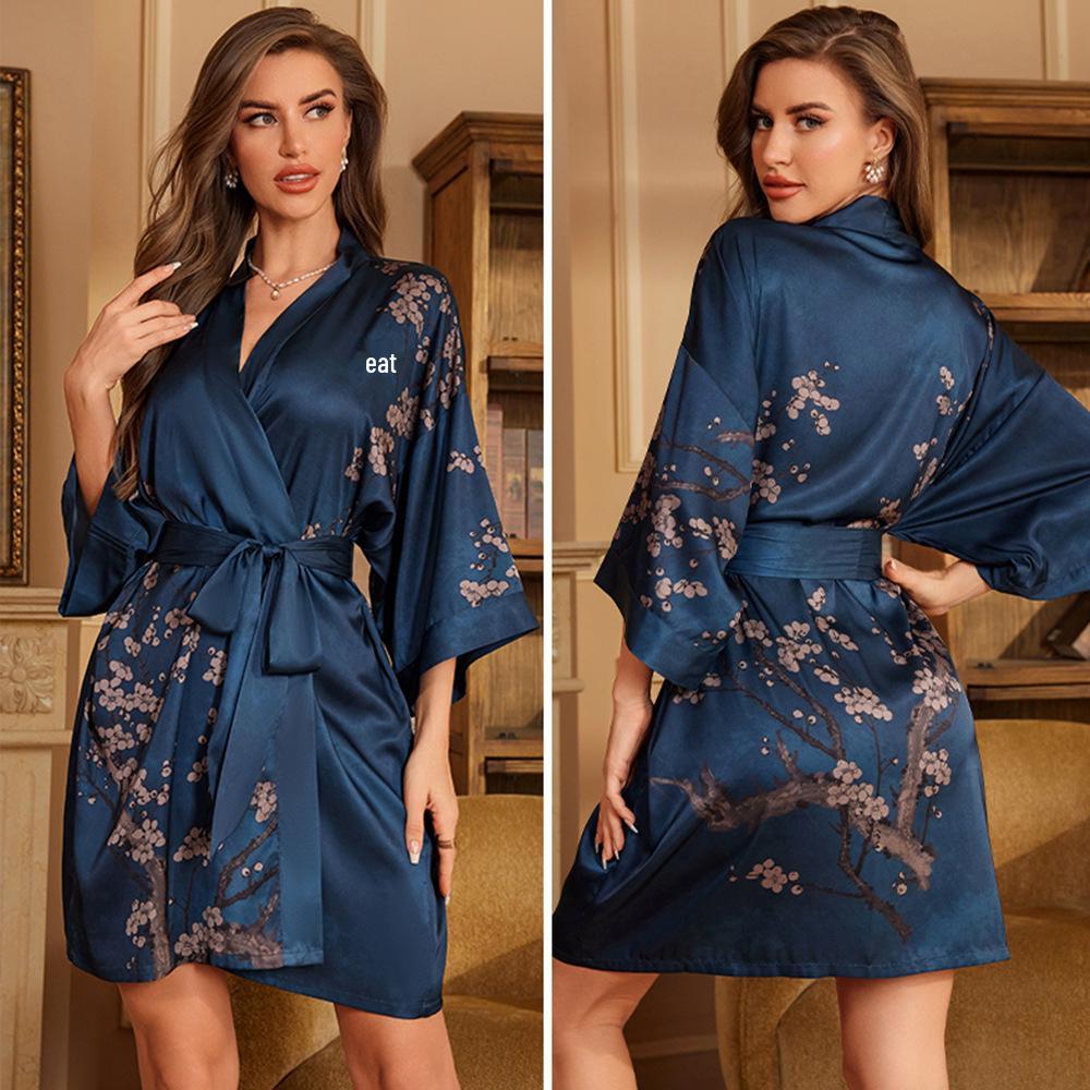 Yaoting Elegant Retro Chinese-Style Satin Nightgown for Women, Luxurious & Noble Home Bathrobe - Summer 3370.