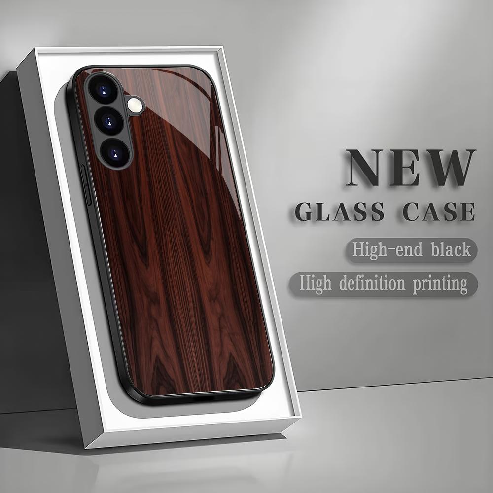 Vintage Wood Grain Texture Tempered Glass Phone Case Suitable for Samsung Galaxy S26 S25 S24 S22 S21 S20FE/Ultra/Plus Shockproof