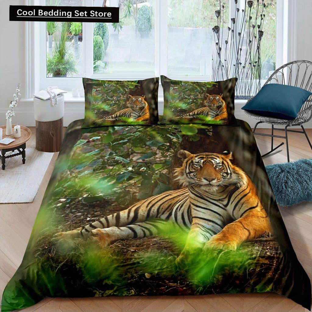 Comforter 3D Tiger Bedding Set King Queen Full Twin Size Brown Animal Jungle Wildlife Comforter Polyester