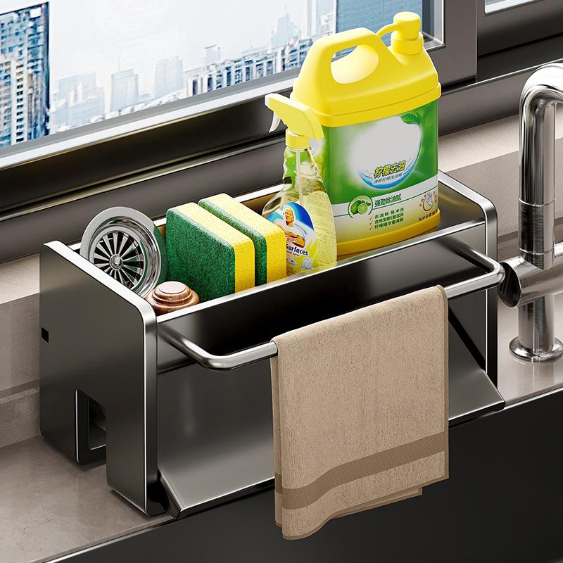 Multifunctional Carbon Steel Kitchen Rag Rack Drain Sponge Rack Sink Faucet Supplies Countertop Storage Rack