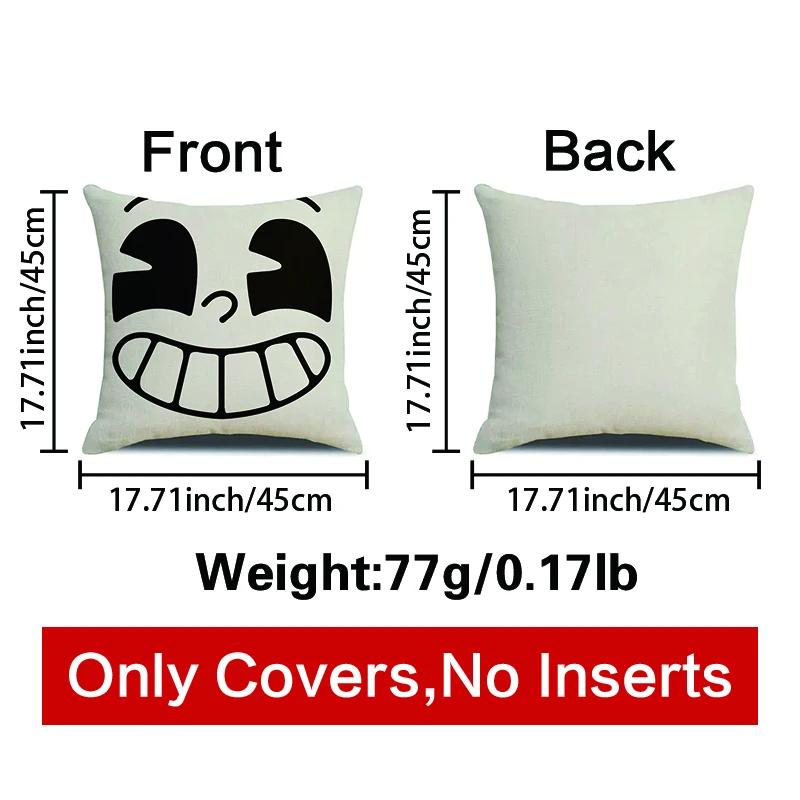 Black & White Cartoon Expression Pattern Printed Square Pillowslip  Blend Cushion Cover Pillowcase Living Room Home Decor
