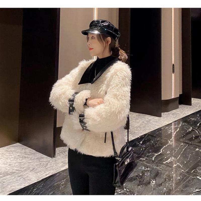 

Осенне-зимняя куртка из овечьей шерсти с интегрированным мехом, микро-рулон, кашемировый искусственный мех, локомотив, маленький ароматный тонкий топ M