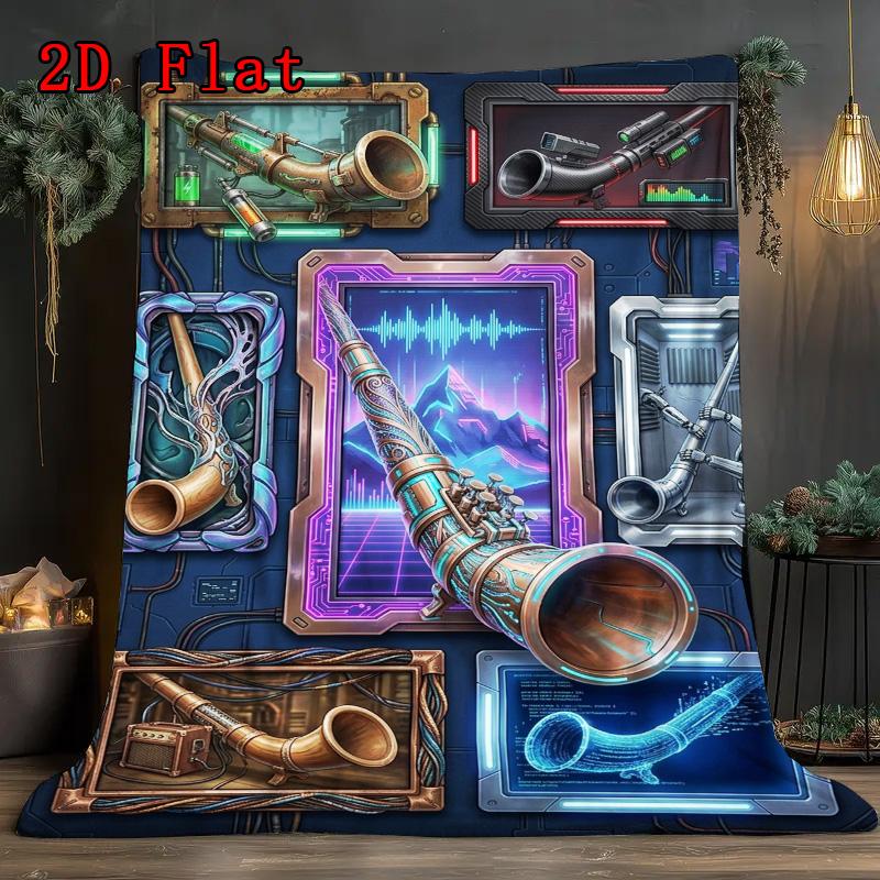 Futuristic Horn Innovations 2D Flat Pattern Flannel Blanket, High quality All Seasons, Home Decor, Warmth and Comfort, Perfect for Christmas Gifts.