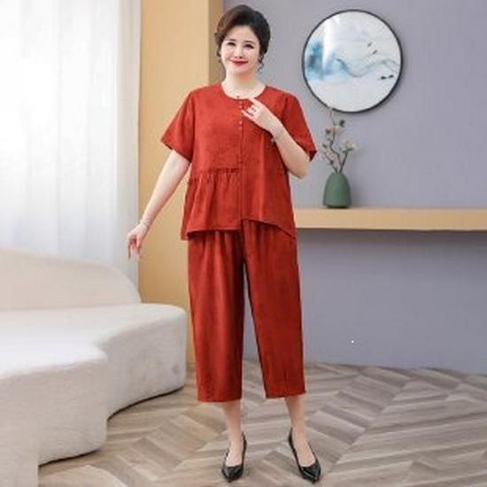 

2026 Plus Size Summer Collection: Extra Large Short-Sleeve T-Shirts for Middle-Aged and Elderly Moms, Tummy-Covering Set 7XL