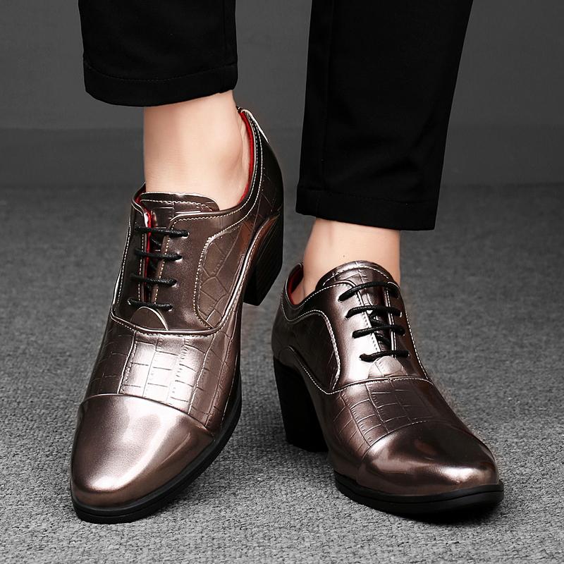 Men High Heels Silver Derby Wedding Dress Dance Business Gold Elevator Shoes Height Increase Tuxedo Shoes Plus Size