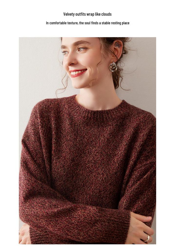 Women's Cashmere Round Neck Sweater - Thickened, Loose, Knit, Autumn/Winter Style