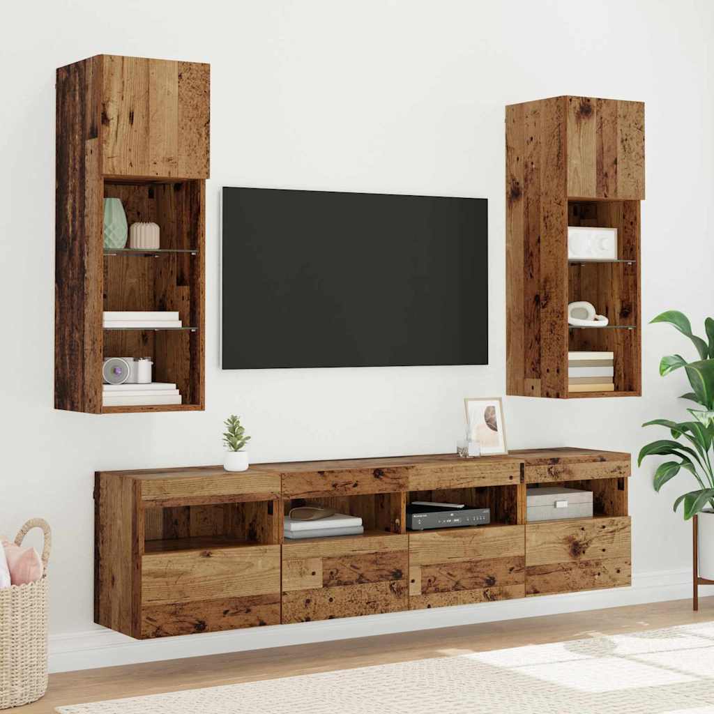 Wall Mounted TV Cabinet with LED Lighting Reclaimed Wood Look 40 x 30 x 40 cm Particleboard