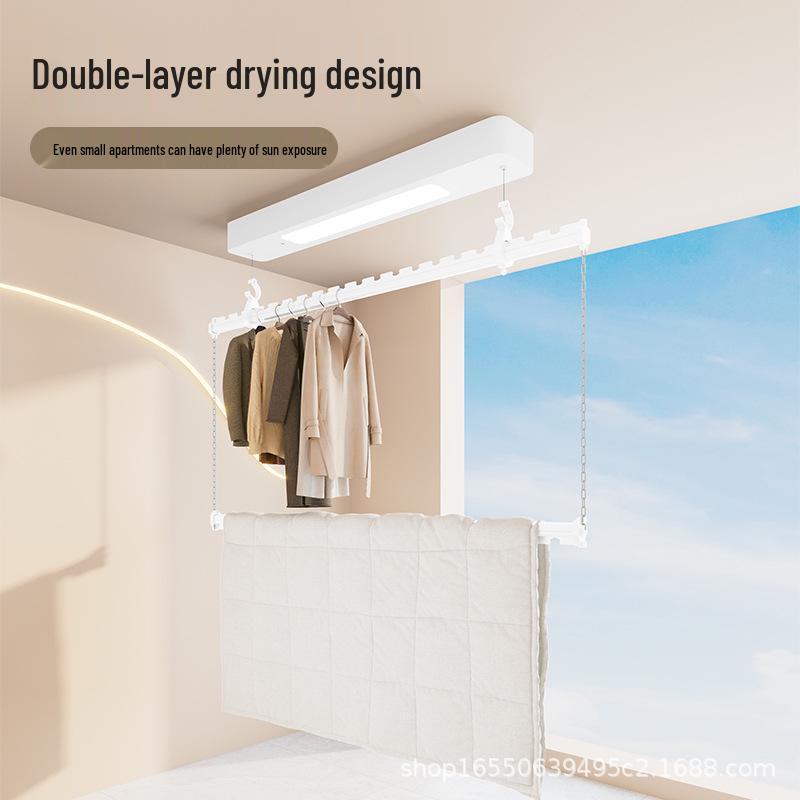 

2025 Smart Electric Clothes Rack: Automatic Remote Controlled Double Layer Lifting Rod for Balcony Silver Single Rod 0.9m
