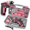 Pink Tool Set with Electric Screwdriver and Drill Lightweight Rechargeable Ideal for DIY and Drilling Power Tool Set Tool Kit for Women Hi-Spec