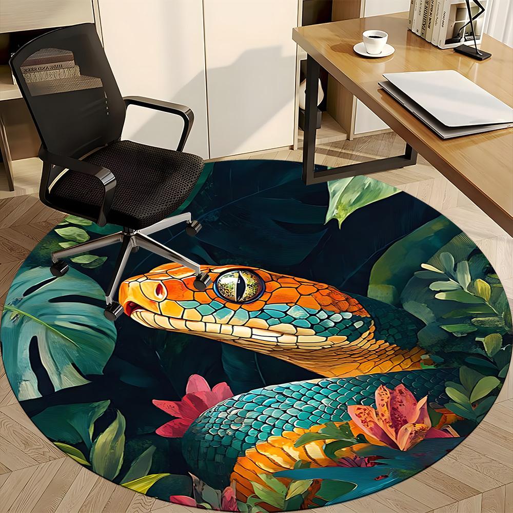 1pc Snake Jungle Office Round Area Rug, Indoor Mat Suitable For Office, Under Office Chairs Bedroom Living Room Home Decor, Room Deco
