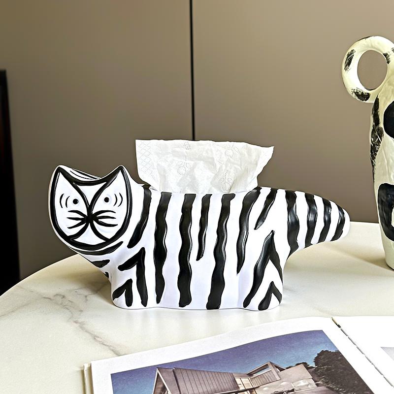 1PC Vinyl Tissue Box Striped Cat Contemporary Cartoon Cat Showroom Soft Decor Vinyl Tissue Box 17x14cm