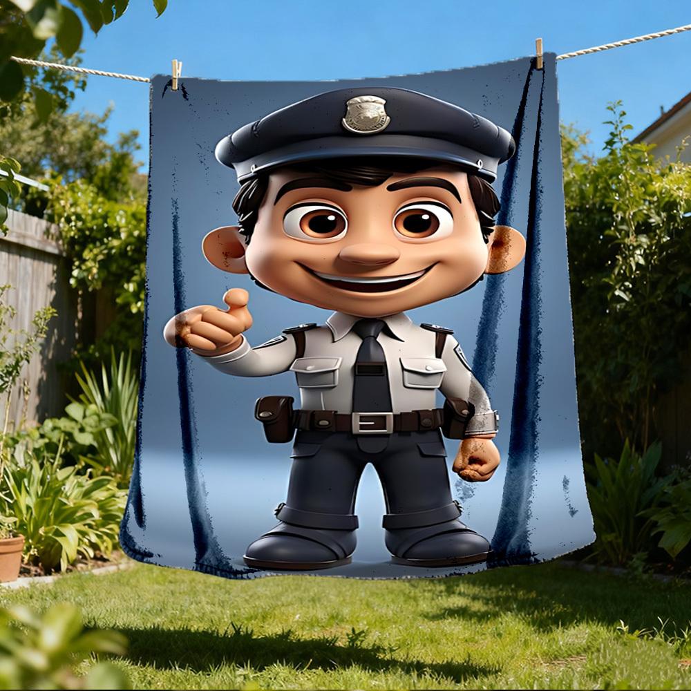 

1pc Policeman Print Outdoor Flannel Blanket , Machine Washable Perfect Gift for Birthday , Holiday Travel Accessory , Durable Material 80x120cm