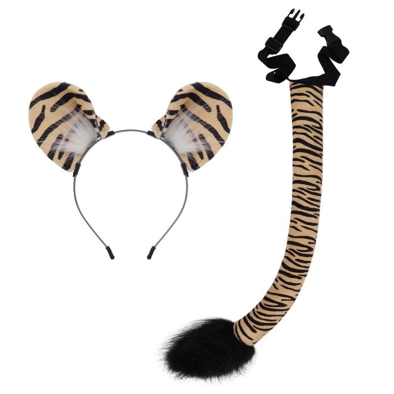 Animal Costume Set Halloween Cosplay Adult Furry Tiger Lion Zebra Giraffe Ears Tail Headband Accessory
