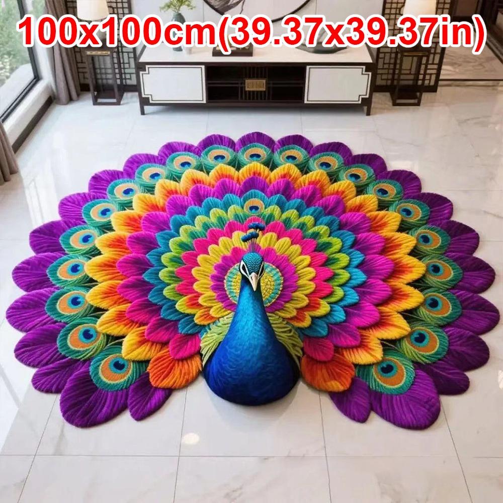 Soft Peacock Carpet Non-slip Bathroom Floor Mat Durable Blanket  for Living Room Tea Table Bedside