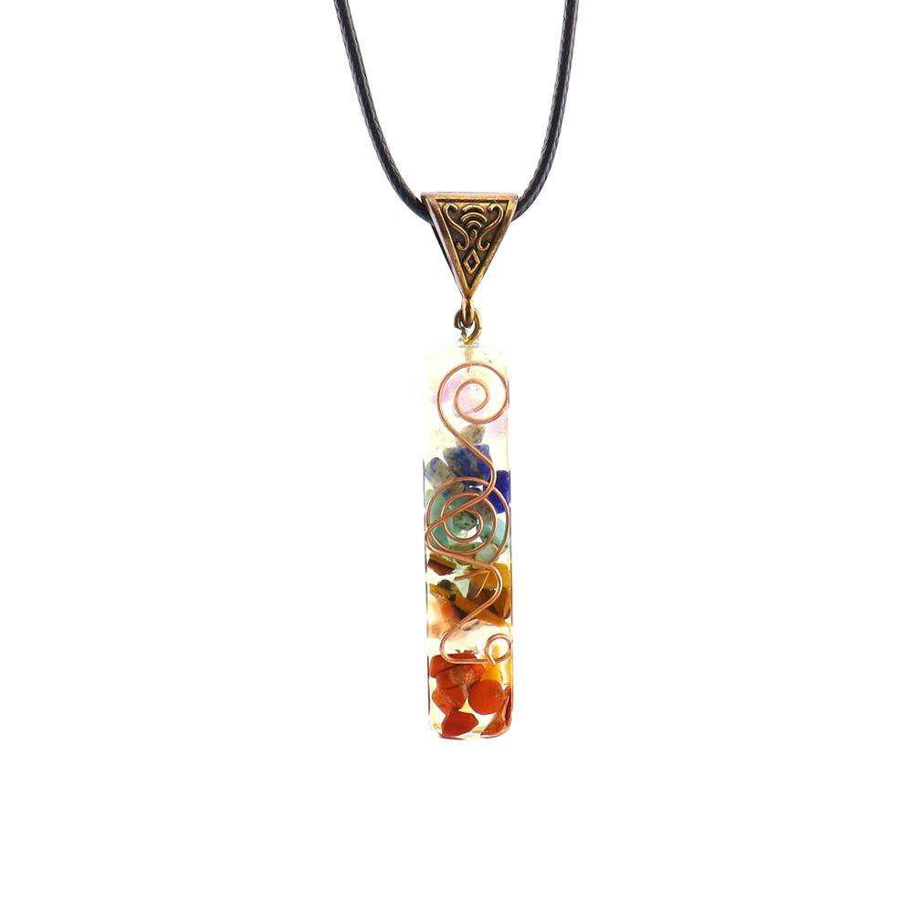 Seven-Color Gravel Necklace with Resin Encapsulated Natural Stone Pendant - Style N756