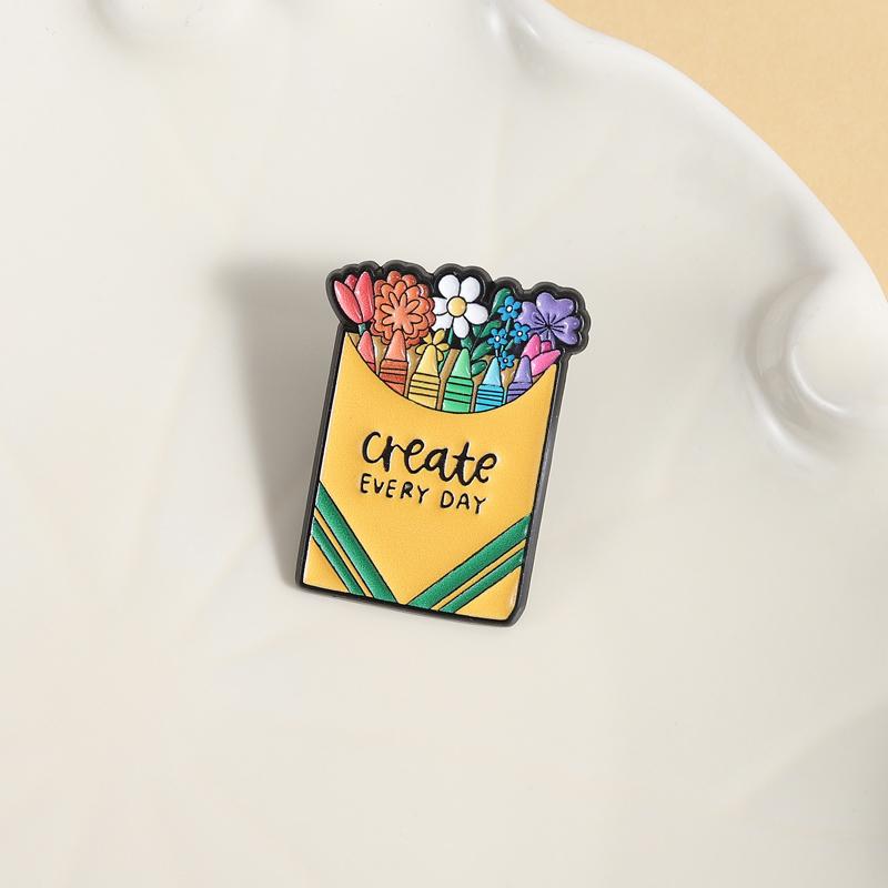 Jeden Tag kreiert Emaille-Anstecknadeln Bunte Buntstifte Broschen Reversabzeichen Cartoon Floral Niedlicher Kleidungsschmuck Geschenk für Freunde