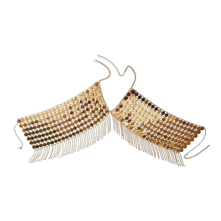 SC Moda Cadena de Sujetador con Lentejuelas Doradas Brillantes Cadena para la Cintura con Borlas Sexy para Club Nocturno Joyería Corporal Hueca para Mujeres