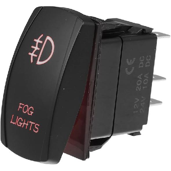 Motoforti Universal Fog Lights, 5 Pin Toggle Rocker SPST Switch Laser ON/OFF Button, 20A/12V 10A/24V, Waterproof for Car, Plastic, White LED Lighted