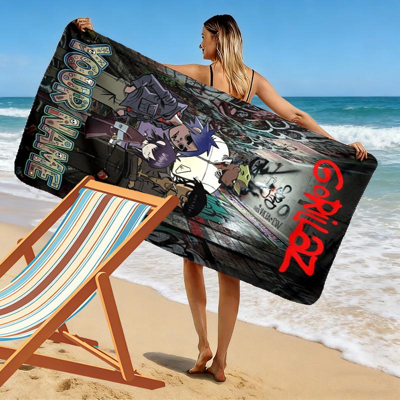 Name Custom Gorillaz Print Beach Towel, Large Soft Quick Dry Towel for Beach Camping Swimming