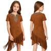 Vestito da bambina stile Southwest con frange Ispirazione nativa Manica corta Orlo con nappe Asimmetrico per Danza teatrale a tema