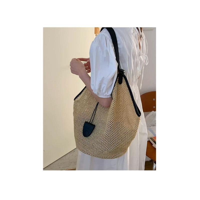 Соломенная сумка летняя сумка ленивый ветер плетеная большая вместимость на плечо сумка-тоут приморский отпуск ветер пляжная сумка чёрный