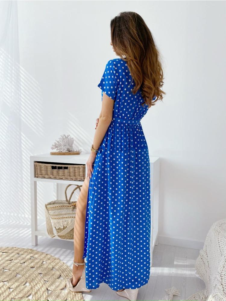 Women Print Polka Dot Dress Comfortable Lightweight High Recognition Elegant Style Slimming Flattering Fit Daily Wear
