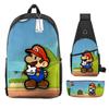 Animation Backpack, Super Mary Primary School Student Print Children'S Backpack Satchel Pencil Case Three-Piece Set