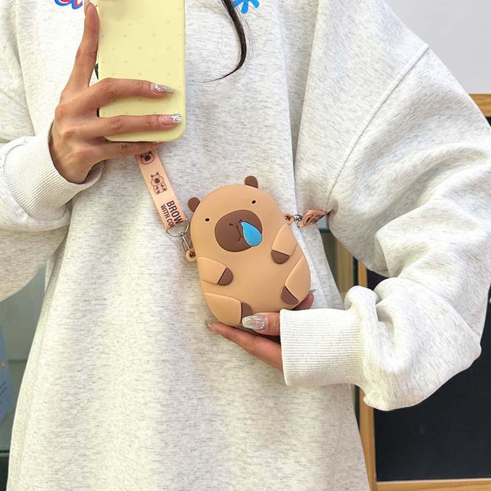 

Adjustable Straps Silicone Doll Bag Cartoon Phone Storage Pouch Capybara Shoulder Bag School Light Khaki S
