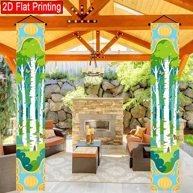 2D Flat, 2D Flat Banner Porch Decoration, Door Hanging Flag, Holiday Decor, 2pcs Set Large 30.48x179.83 cm Green Forest & Butterfly Door Couplet - Vib