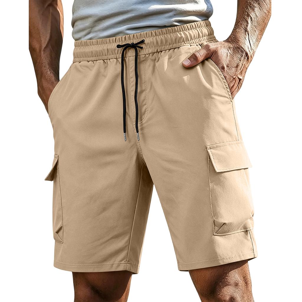 Men’s Workwear Cargo Shorts with Multiple Pockets and Adjustable Drawstring Waist for Outdoor Activities and Daily Use