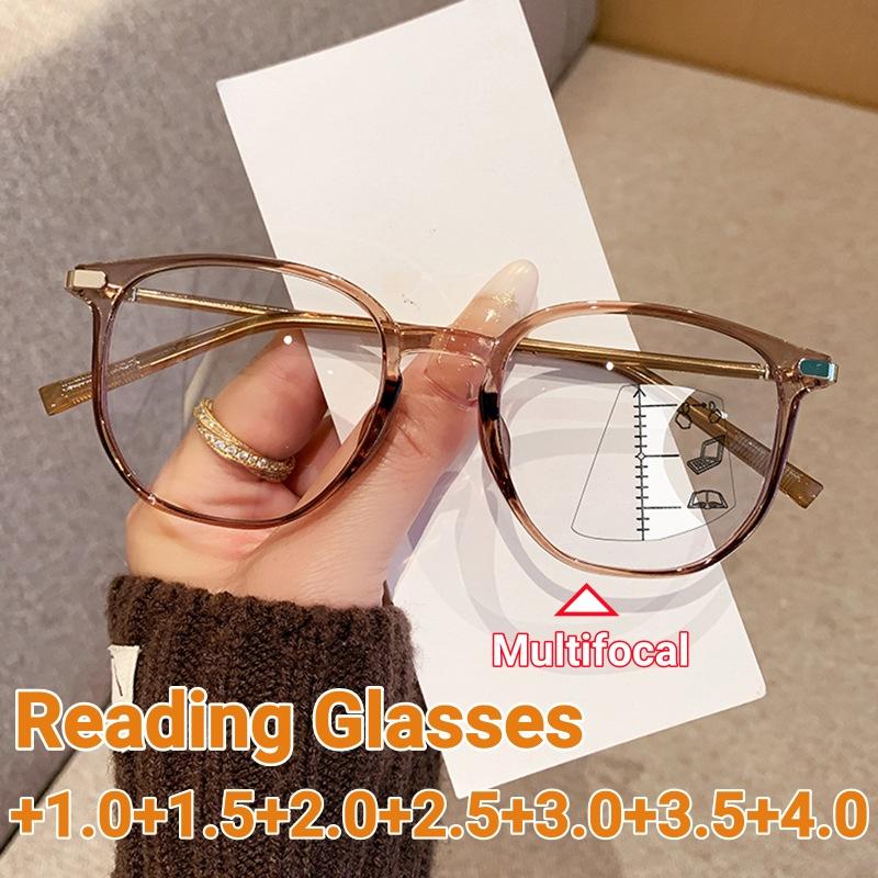 Retro Round Frame Multifocal Reading Glasses Anti blue Light Progressive Multifocal Degree Glasses Near and Away Eye protection