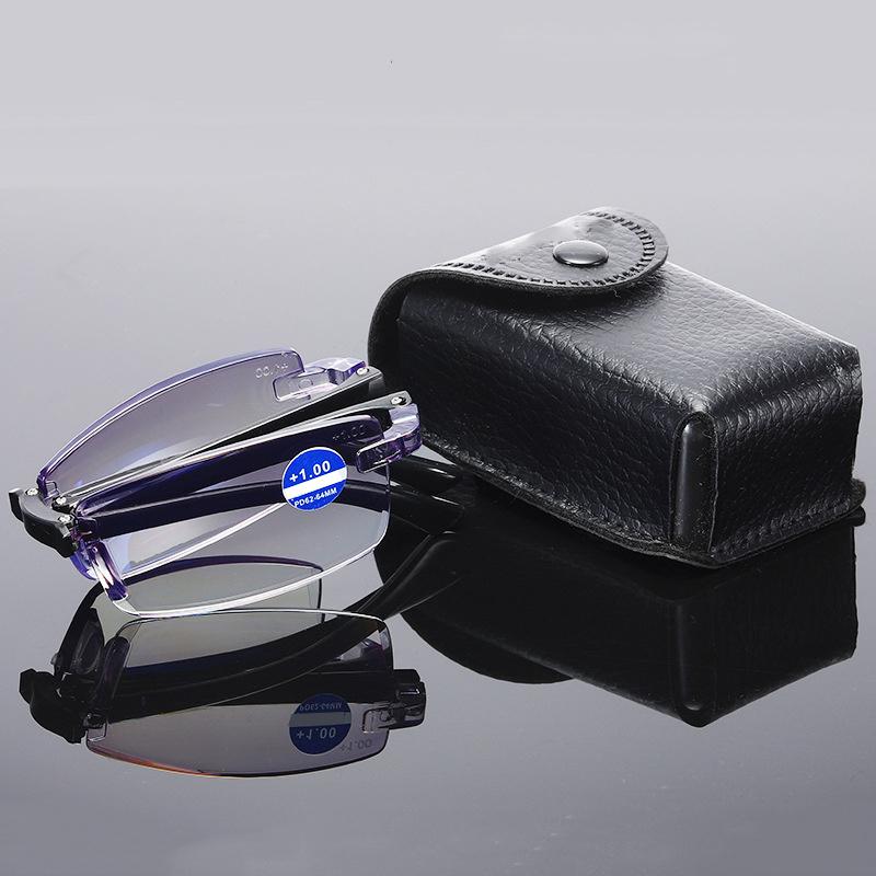 Folding Reading Glasses Men Women Rimless TR90 Anti Blue Light Computer Eyeglasses Presbyopic +1 0 to +4 0 with Case