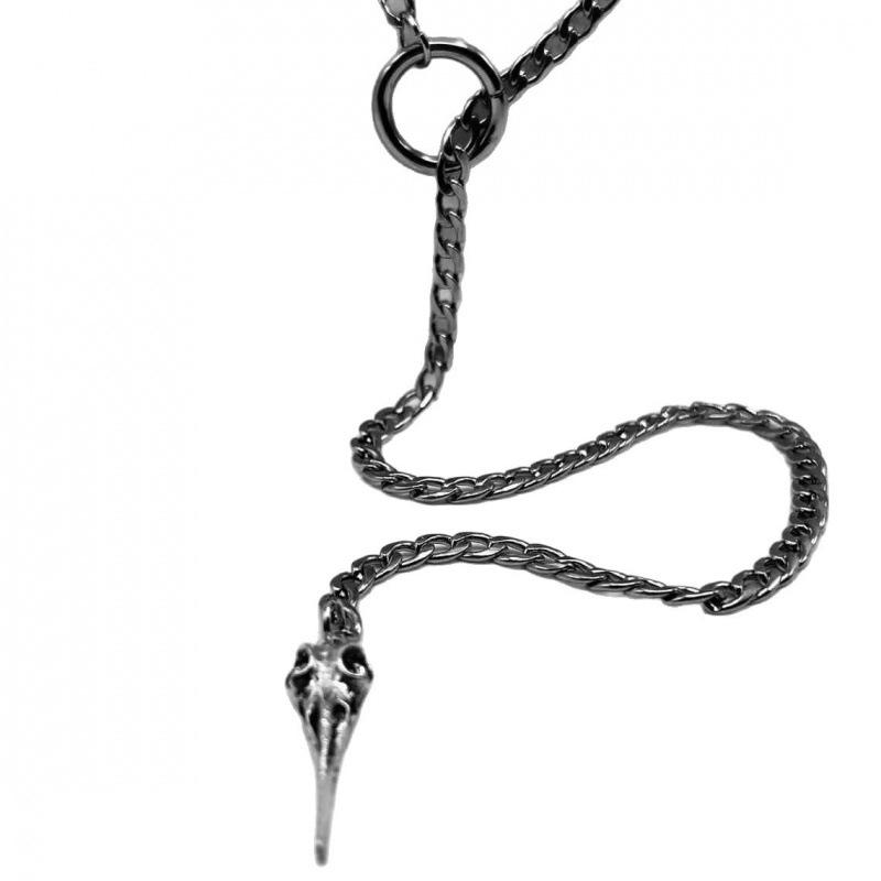 Raven Skull Stainless Steel Cuban Link Necklace with O-ring Pendant
