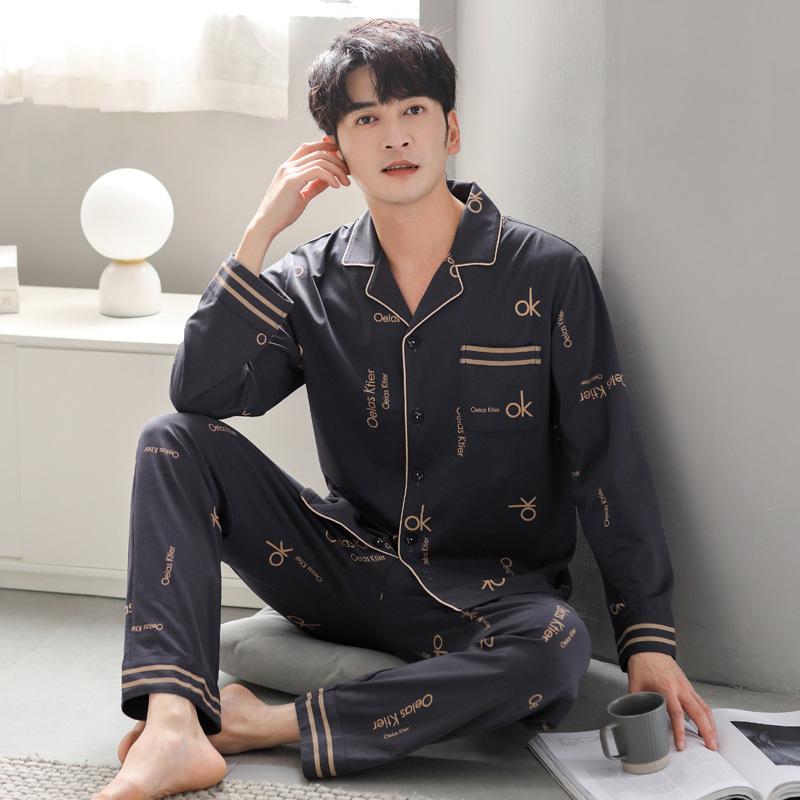 Pajamas Men'S Spring And Autumn Cotton Long Sleeve Men'S Autumn Autumn Autumn And Winter Thin Plus Size Loungewear