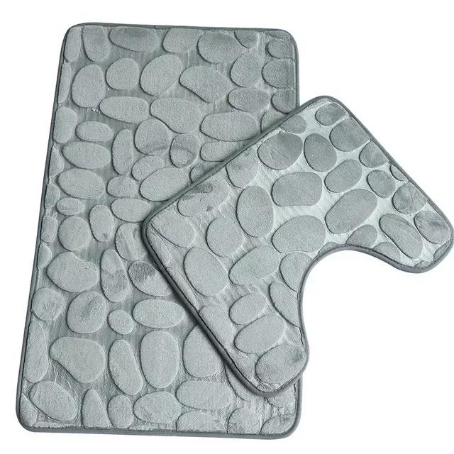 

Set of 3 Bathroom Bath Mat Set Soft Non Slip 2PCS Cobblestone Mat Bathroom Rug Absorbent Shower Carpets Toilet Lid Cover Floor