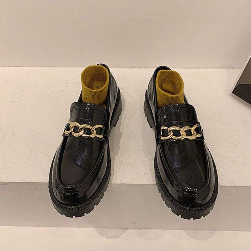 Small Leather Shoes Women's British Style 2025 New Versatile High-heeled Loafers Black Spring and Autumn Flat-bottomed Retro Single Shoes Spring