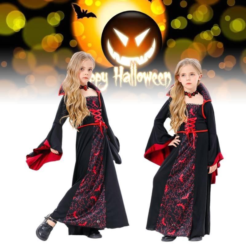 Girl Vampires Halloween Costume Set Party Show Clothes Cosplay Black Red Dress