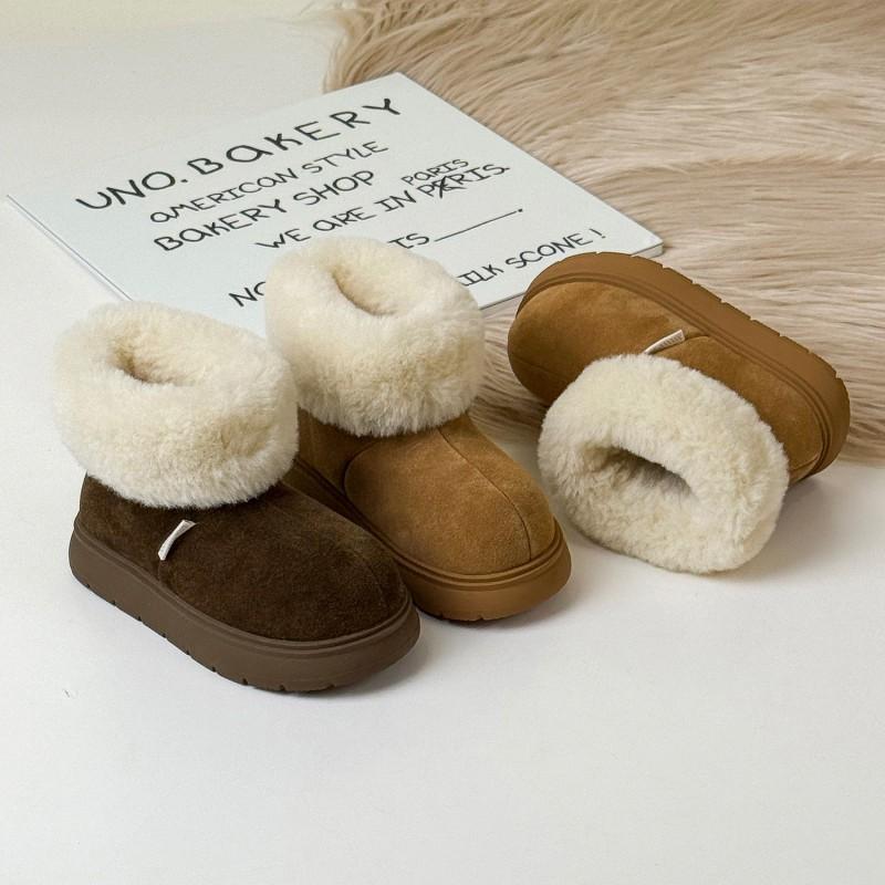 Girls Winter Snow Boots Suede Leather Fur-Lined Ankle Warm Thick Insulated Non-Slip Rubber Sole