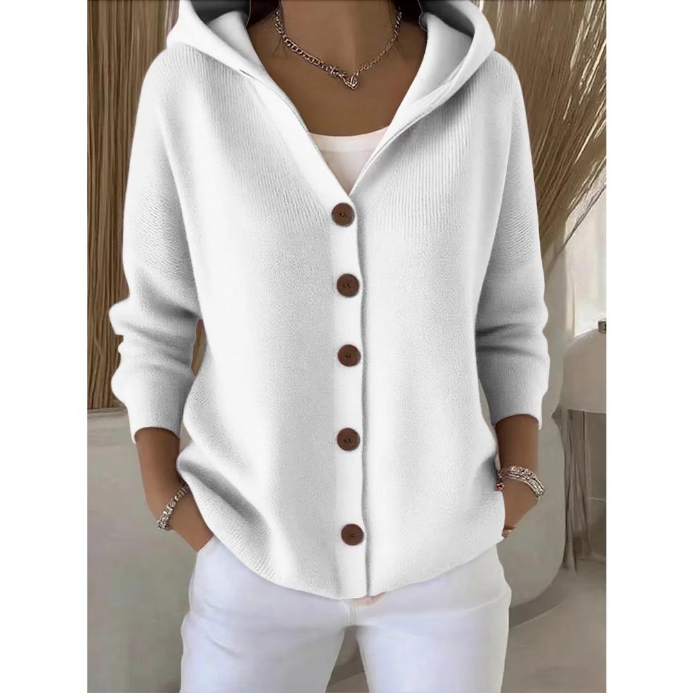 

Однотонний в язаний кардиган-куртка з капюшоном на ґудзиках для осені-зими, новий повсякденний модний жіночий одяг, пуловери для жінок 5XL білий
