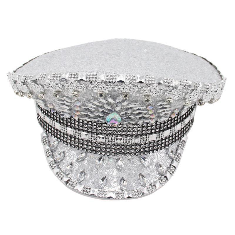 Diamond Big Cap Show Color Diamond Silver Big Cap Flat Top Carnival Day Cap