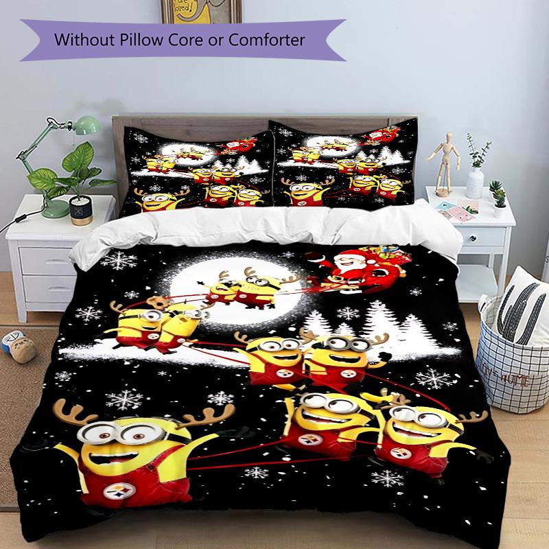3pcs Minion Christmas Duvet Cover Set - Machine Washable, Includes 1 Duvet Cover and 2 Pillowcases, No Core Included yy251022171