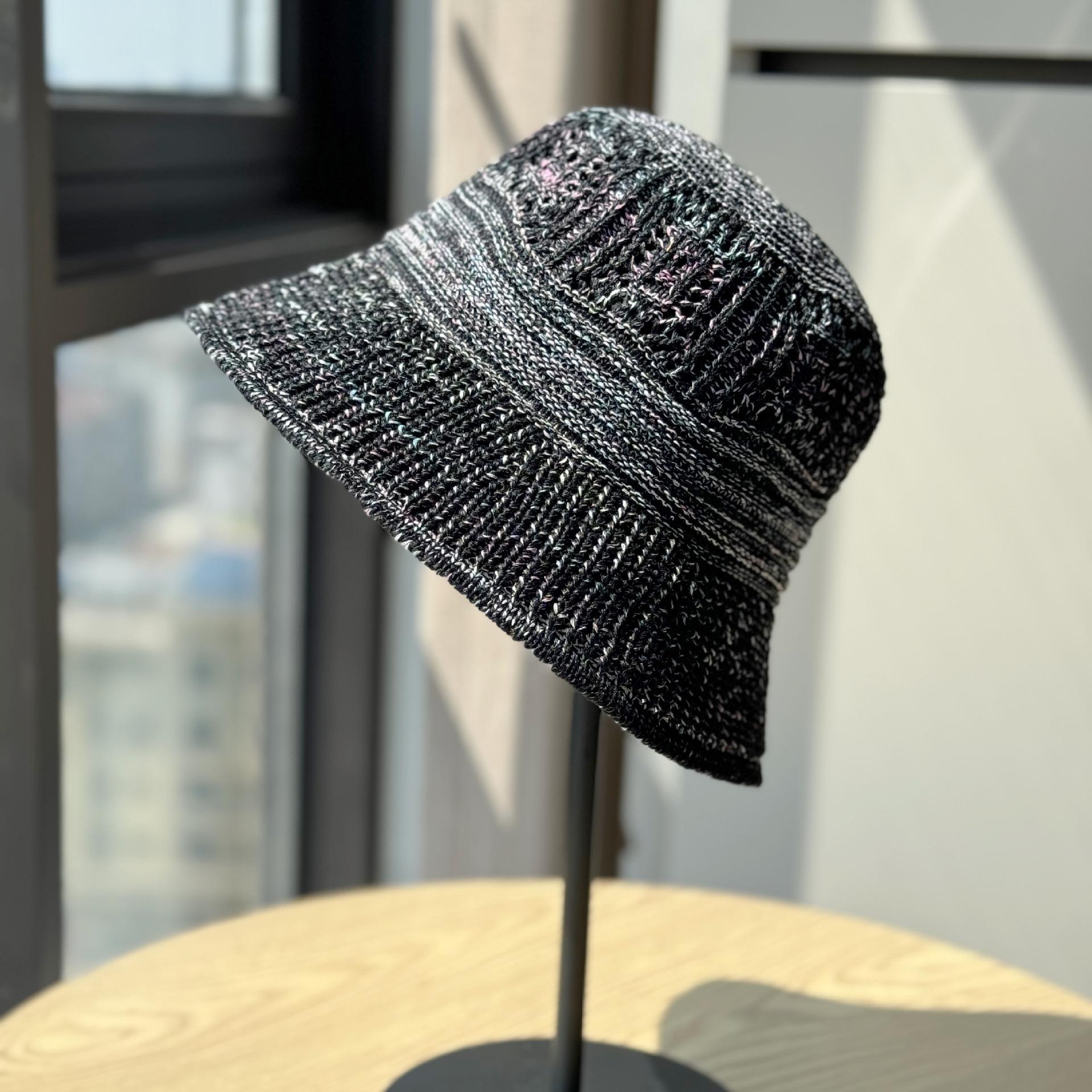 New summer fisherman hat for women, colorful hollowed-out sun hat for seaside vacations, face-flattering small woven bucket hat, foldable Adult54-60Adjustable чёрный