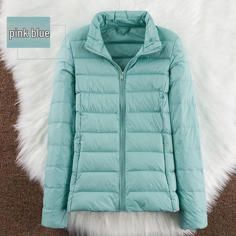 2026 Women's Lightweight Hooded Stand Collar Slim Down Jacket - Short Korean Style White Duck Outerwear